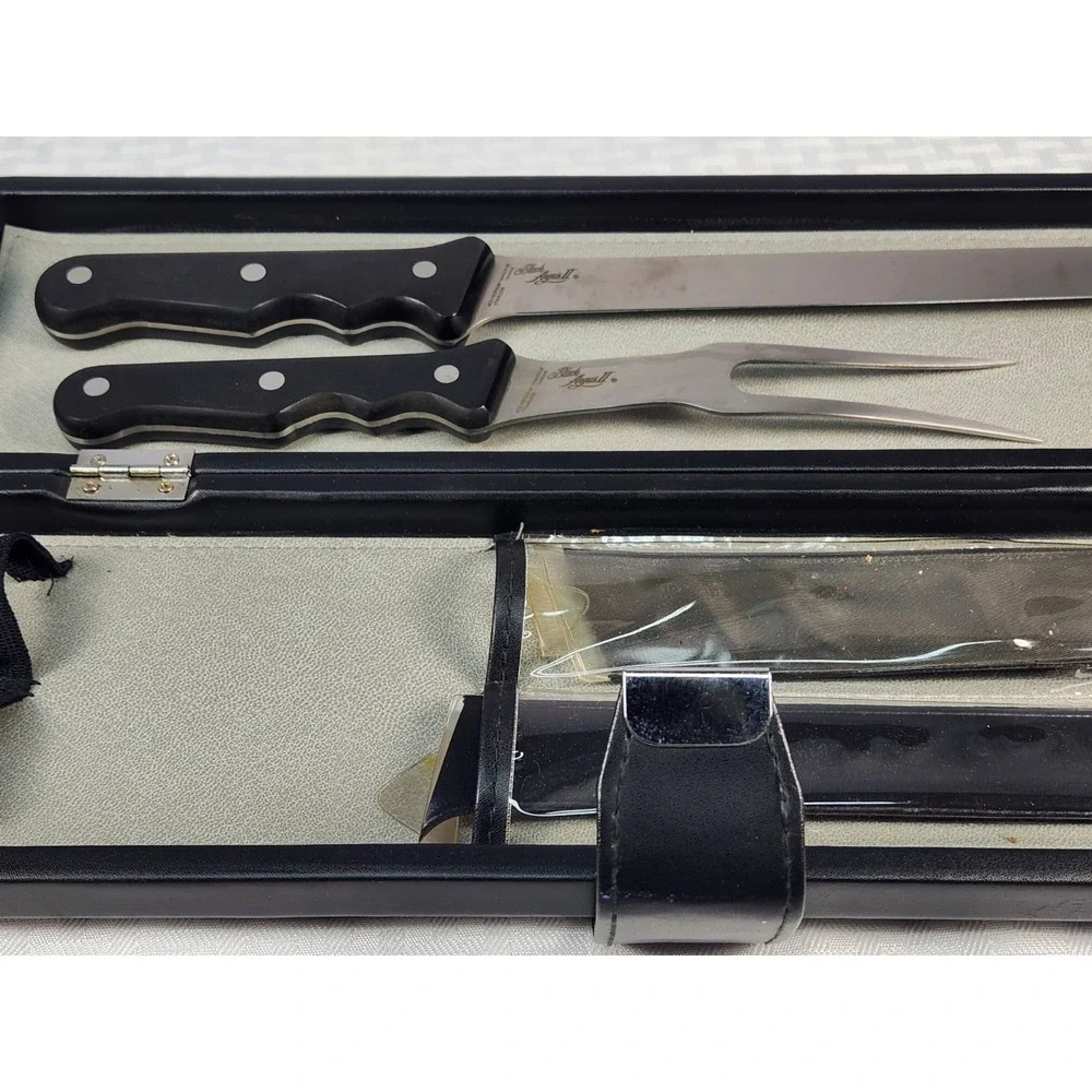BLACK ANGUS II Molybdenum Vanadium Stainless Carving Cutlery Knife Set Nice Case